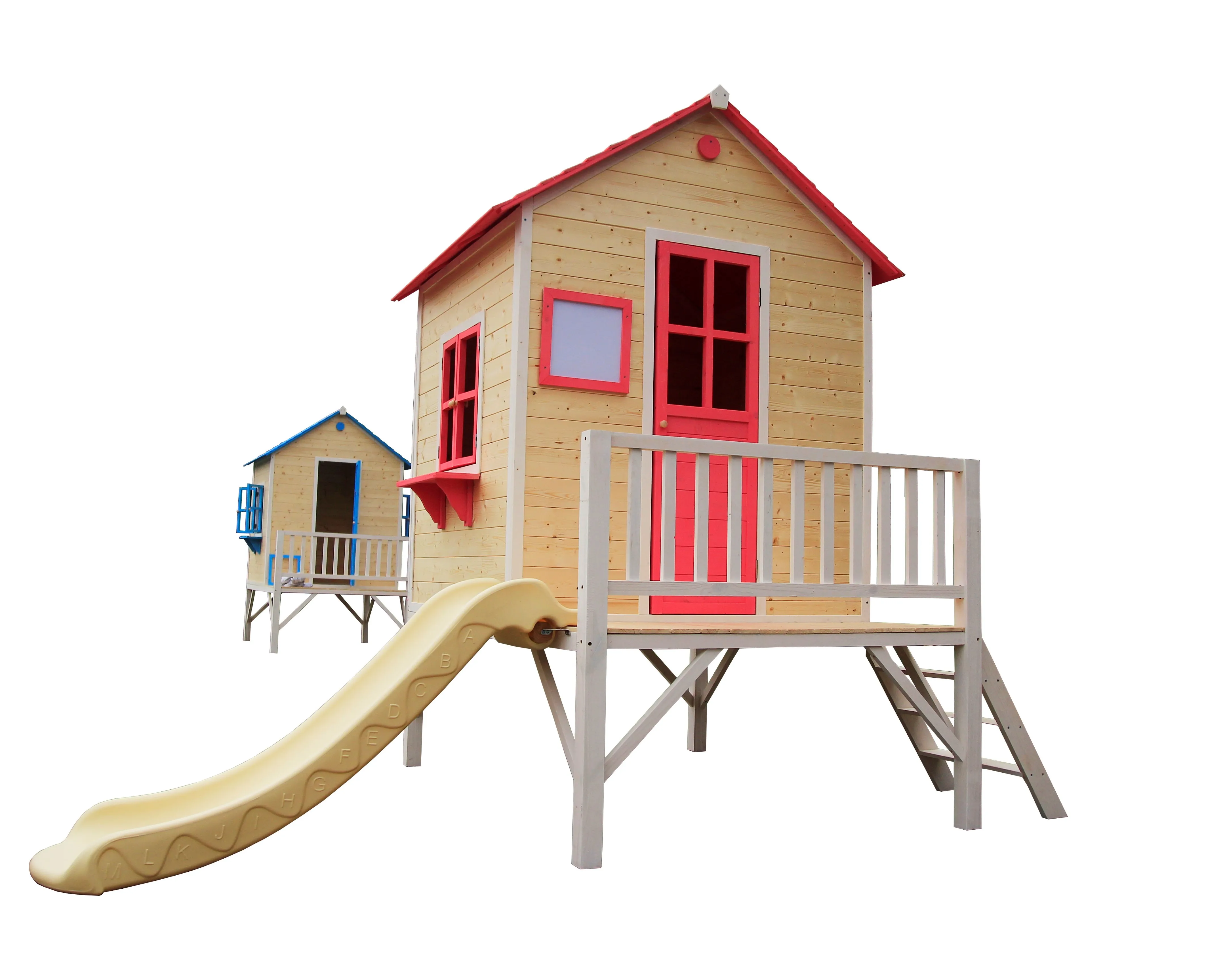 Kids Or Pet Wooden Playhouse With Slide And Sandbox Outdoor Children Wood Playhouses Garden Playground