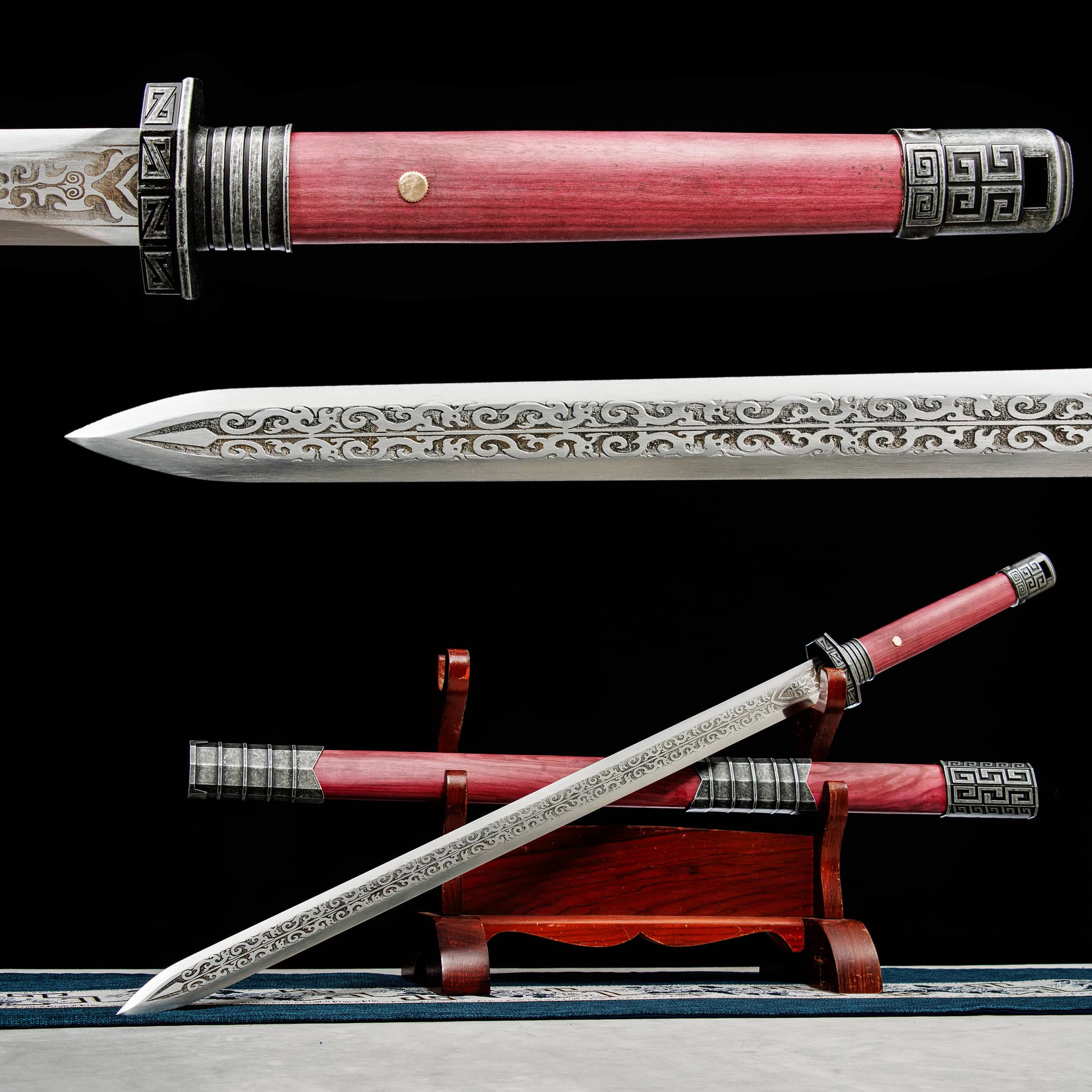 

106cm Medieval China katana weapons Carbon steel etched sharp samurai Sword Knight Ninja Martial Arts full tang Battle Shirasaya