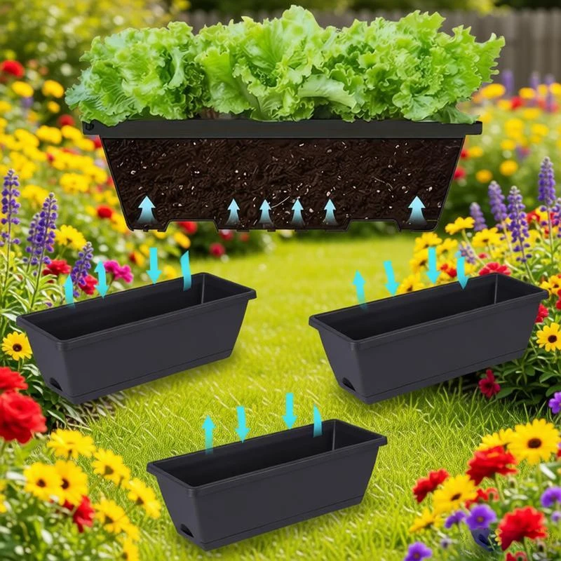 3Pcs Window Box Planter Rectangular Pots Container Garden Flower Plant Pot For Home Decor Porch Patio