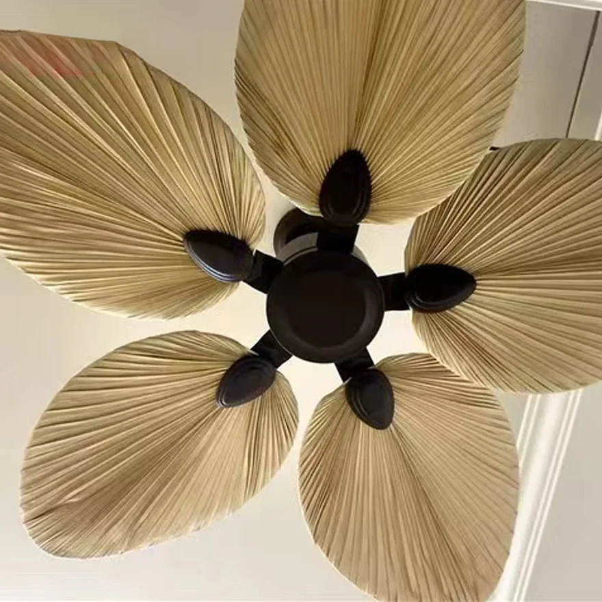 High-quality American style retro ceiling fan, natural banana leaf decorative ceiling fan DC110-220V, natural breeze decorative