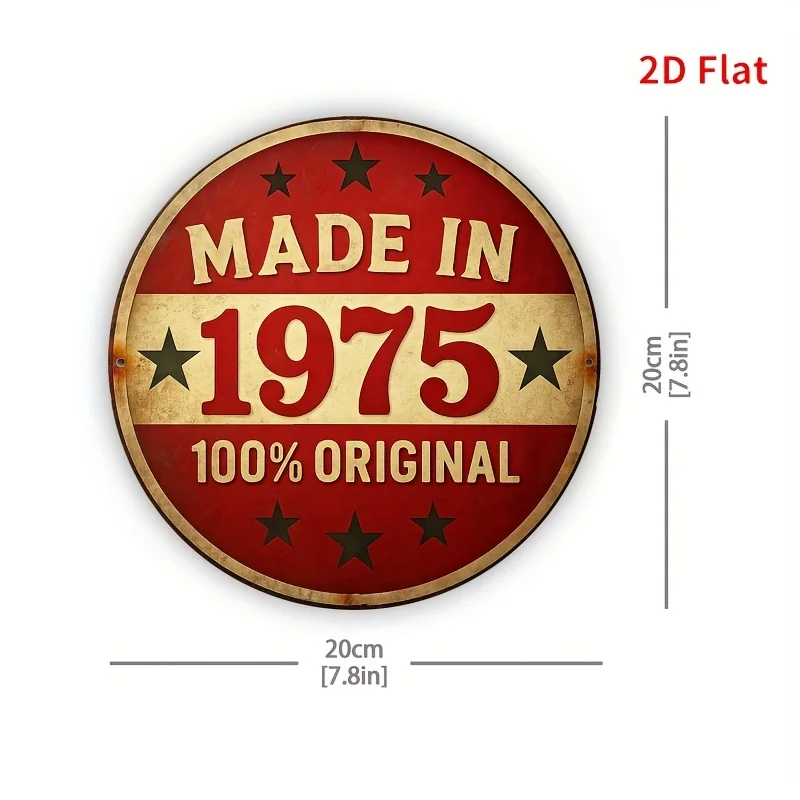 2pc 2d flatA Vintage-Style Round Aluminum Wall Art Sign Labeled 'Manufactured in 1975 , Featuring Rustic Red And Beige Decor