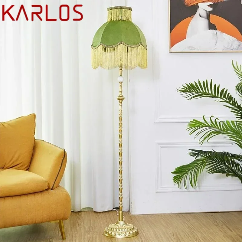 KARLOS French Tassel Retro Floor Lamp Luxury GreenLiving Room Sofa Bedroom Study European American Vertical Bedside Floor ures