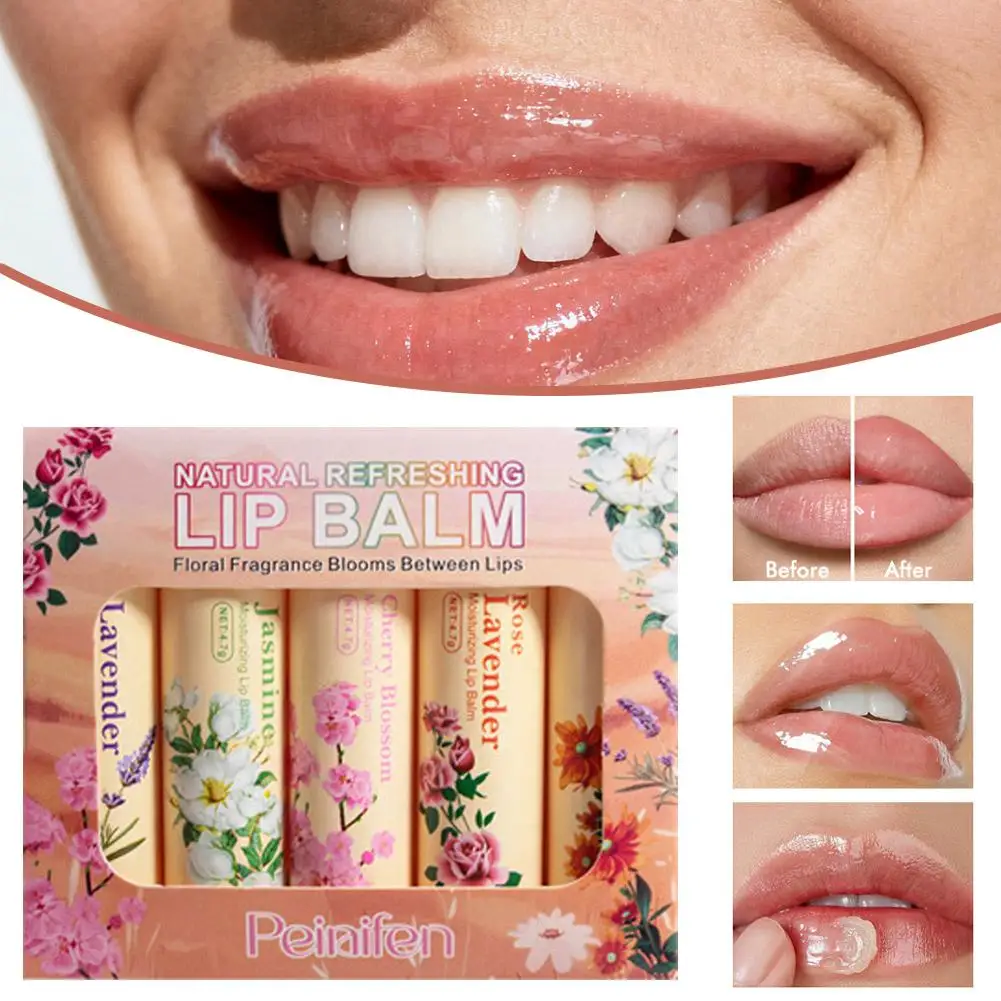 Floral and Fruit Series Lip Balm Set Moisturizing Hydrating Nourishing Fade Fine Lines Prevents Dry Chapped Lips Care