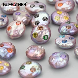 GUFEATHER ME01,natural pearl,jewelry accessories,hand made,pearl with zircons,charms,diy pendants,jewelry making,2pcs/lot
