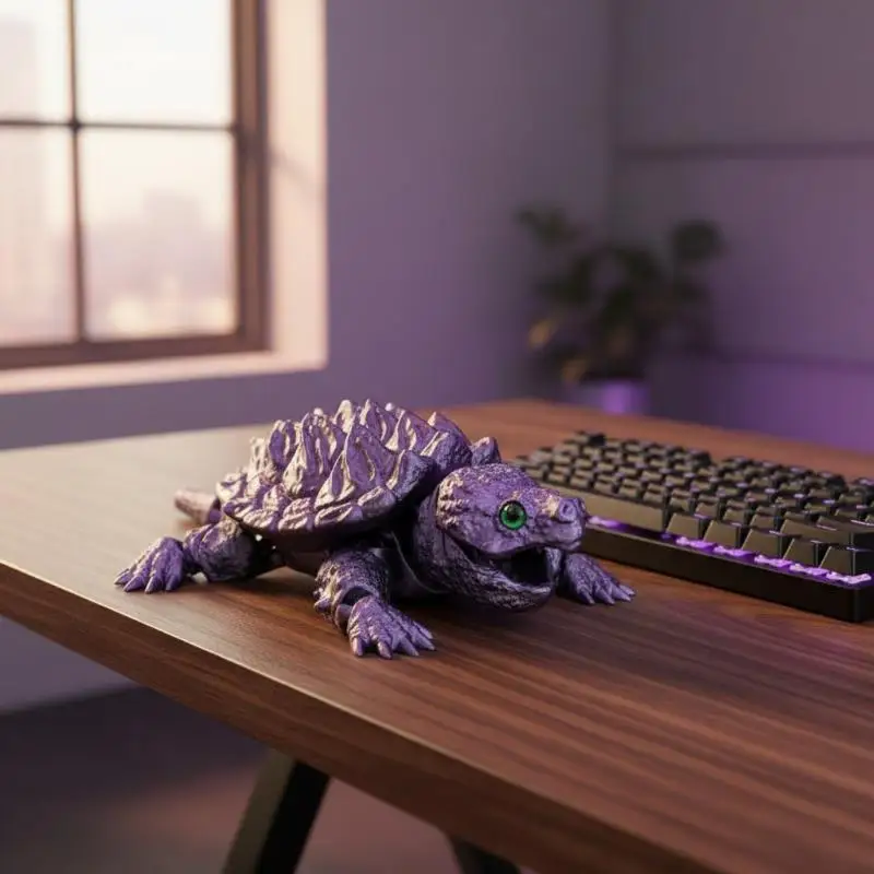 New 3D Printed Alligator Snapping Turtle With Flexible, Movable Joints And An Open Mouth - A Popular Gift And Desktop Ornament