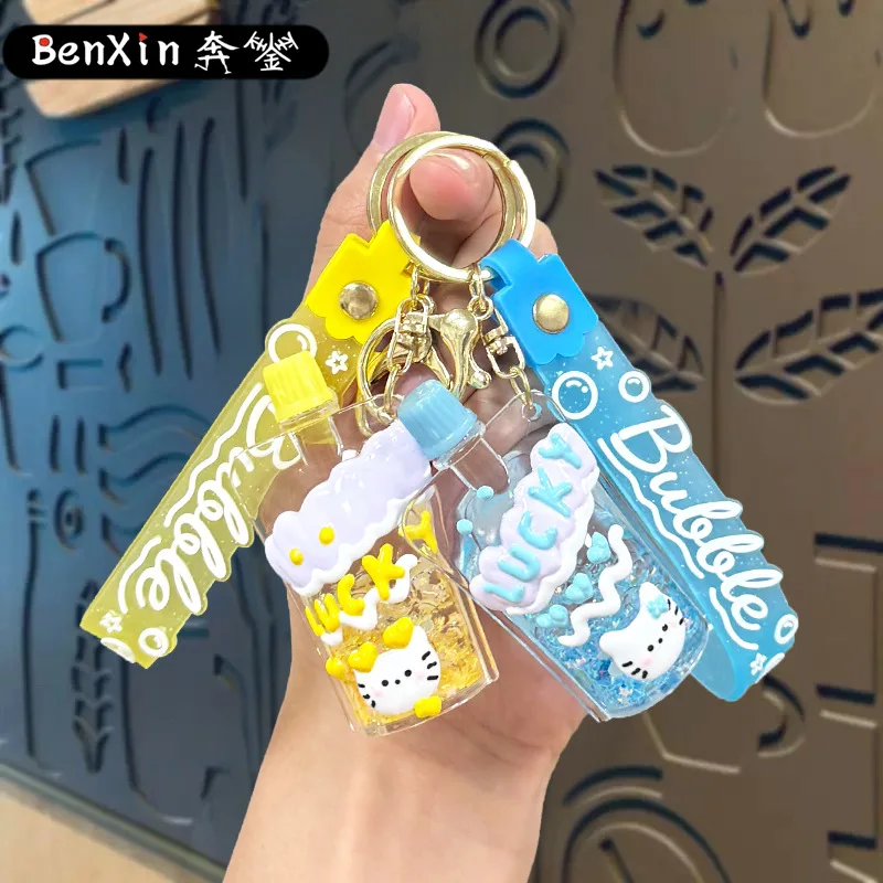 

miniso Oil-filled luminous jelly bottle keychain, schoolbag pendant, cute flowing sand bottle key chain decoration