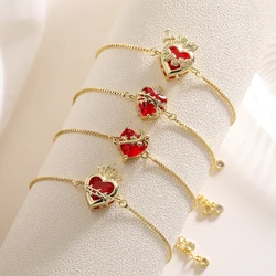 NEWBUY Delicate 4 Style Red Crystal Heart Charm Bracelets For Women Adjustable Shiny CZ Party Jewelry Female
