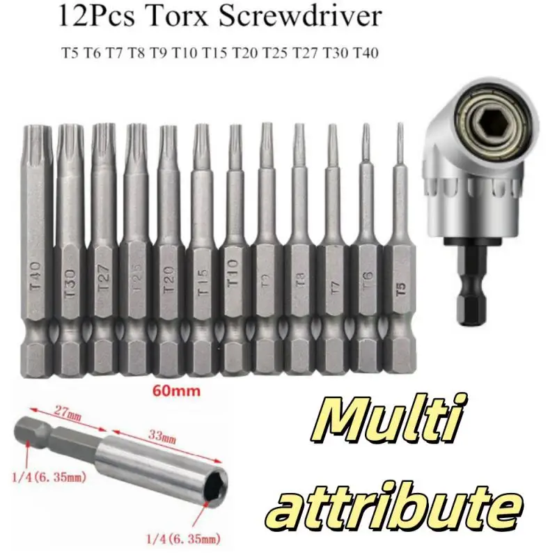 

12Pcs 1/4" Hex Bits Driver Tamper Proof Security Drill Magnetic Bit Set Torx Screwdriver Flat Head F1FC High Quality 75/100mm