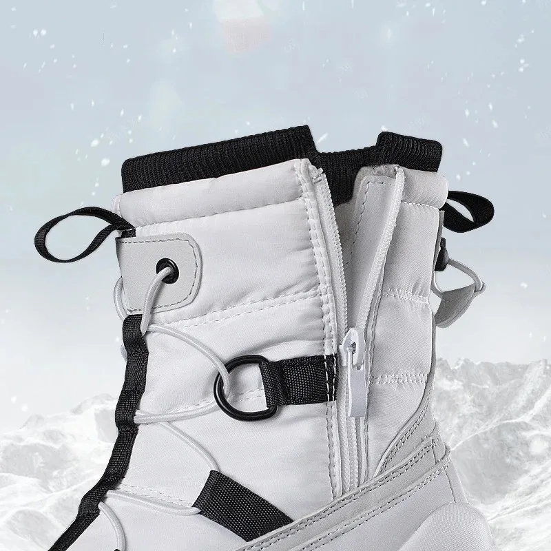 Stivali da neve da uomo Caldi stivali da neve invernali in peluche Antiscivolo Stivali da esterno impermeabili in cotone Cerniera laterale Scarpe da sci maschili Marca