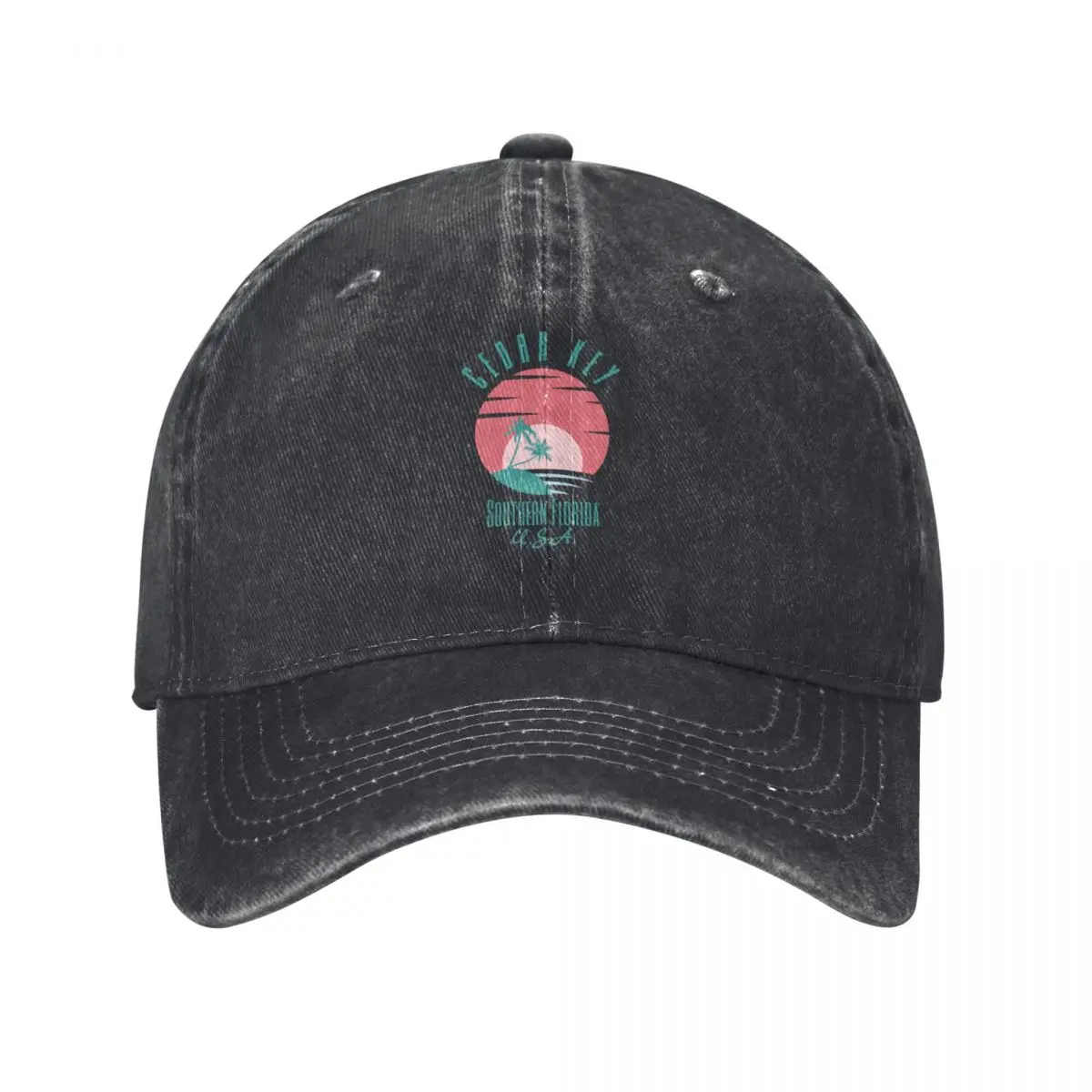 Retro Eighties Cedar Key Southern Florida, Pastel Green Text- Vacation / Beach Baseball Cap cute Hats For Men Women's