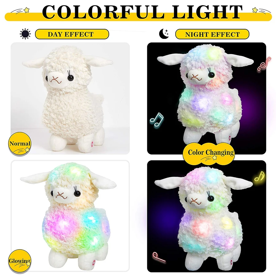 30cm Light Up White Lamb LED Stuffed Animals Sheep Soft Plush Toy Birthday Goat Pillow Holiday Easter Glow Gift for Kids Girls