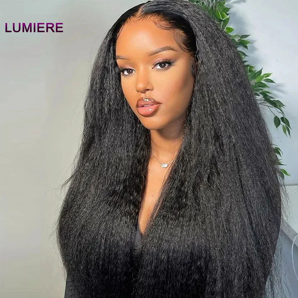 Lumiere-Peruca de Cabelo Humano Kinky Reta para Mulheres, Perucas Brasileiras Glueless, Fecho Frontal com Renda, Fácil de Usar, 4x4 HD, 13x4