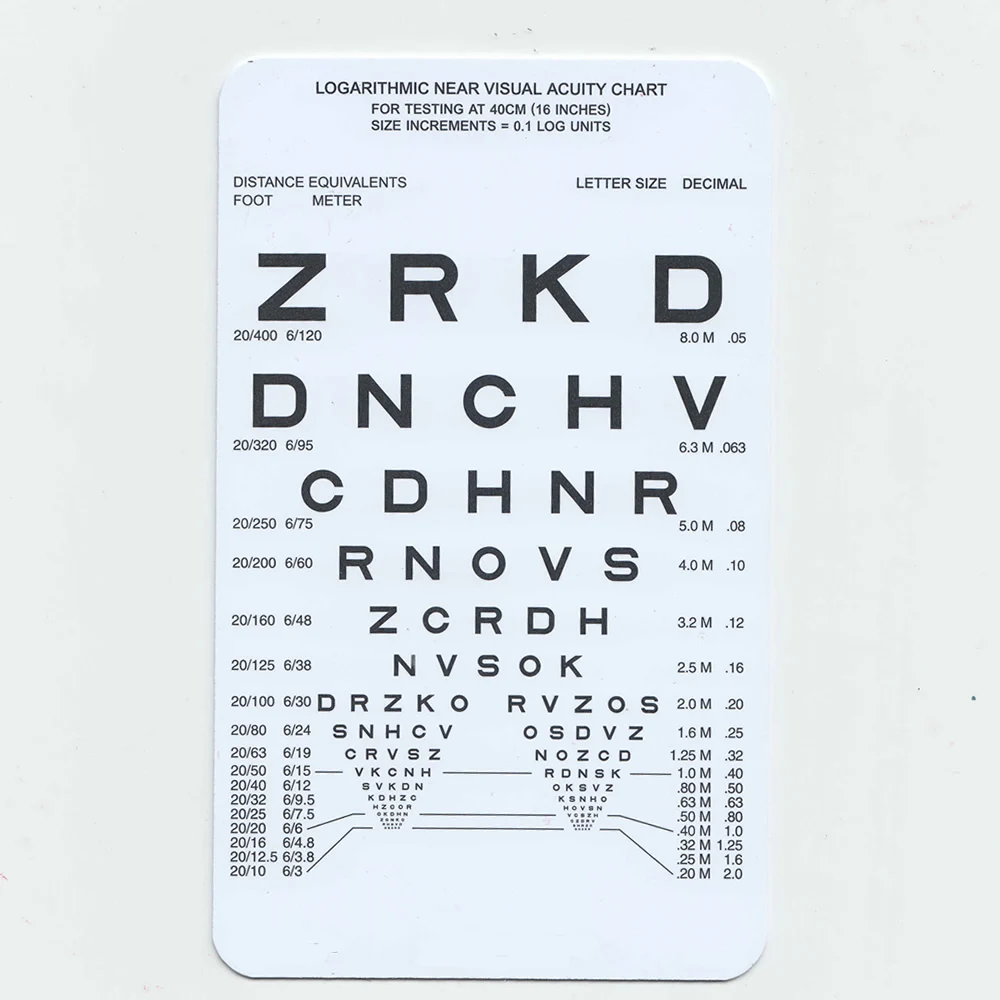 แผนภูมิการทดสอบการมองเห็นระยะใกล้แบบ Logmar Amsler ขนาด 40 ซม. หรือ 16 นิ้ว แบบตัวเลขทศนิยม | สัญลักษณ์และตัวอักษร C ที่ชำรุดพร้อมเครื่องวัดระยะห่างของดวงตา