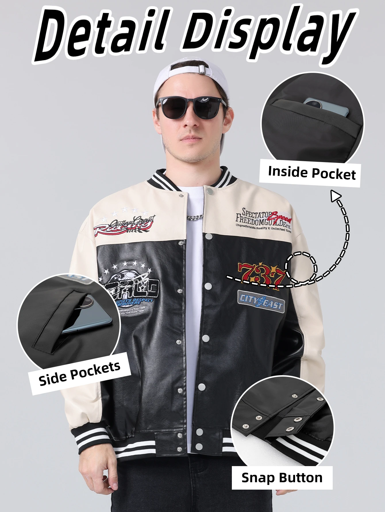 メンズPUレザージャケット、野球スタイル、ストリートウェア、ウィンドブレーカー、バイクコート、刺繍パッチワーク、カジュアル、秋冬アウター