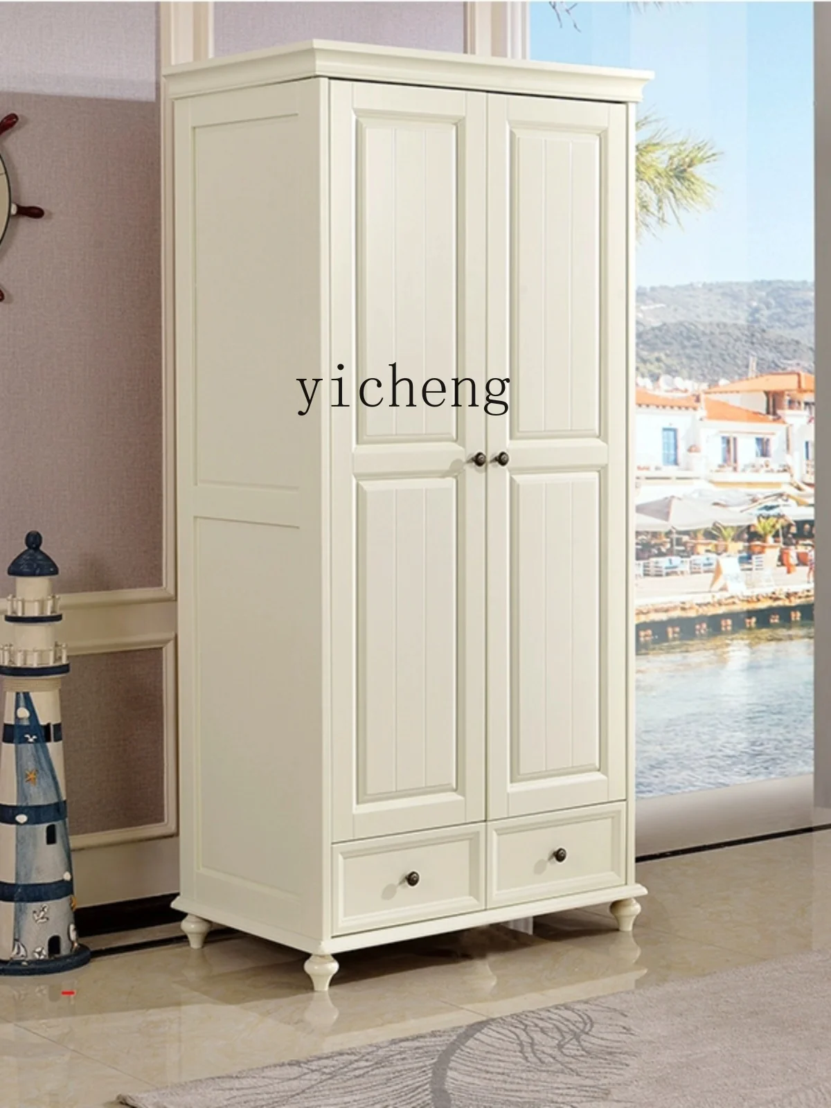 ZK Children's Double-Door Closet Solid Wood Pastoral White Double Door Home Bedroom Furniture Small Apartment Wardrobe