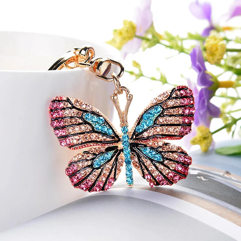 Cute Rhinestone Crystal Colorful Butterfly Keychain Animal Insect Big Wings Butterfly Key Chain Key Ring Holder Pendant Keyring