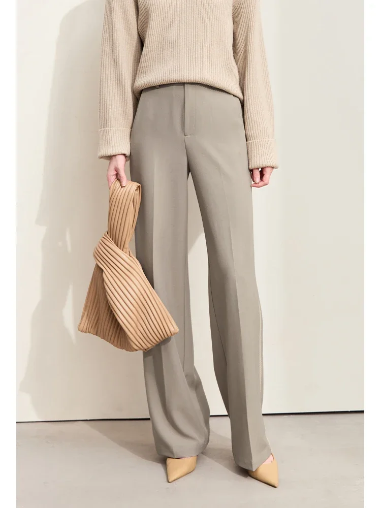 

Amii Минимализм 2024, повседневные женские брюки, осенние новые офисные женские лоскутные брюки с лентой, свободные прямые однотонные базовые брюки 12453011