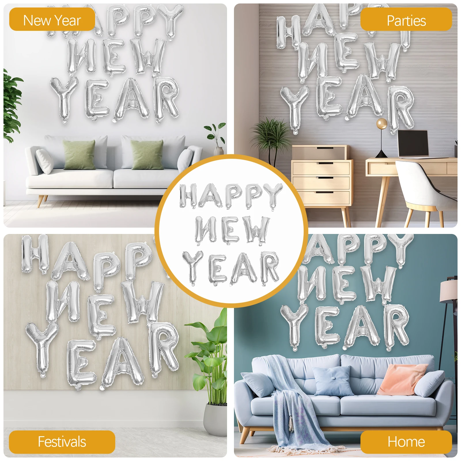 

1 set 1 Set Happy New Year Balloons Aluminum Foil Party Balloon Ornaments 2024 New Year Party Supplies Decoration Balloon For