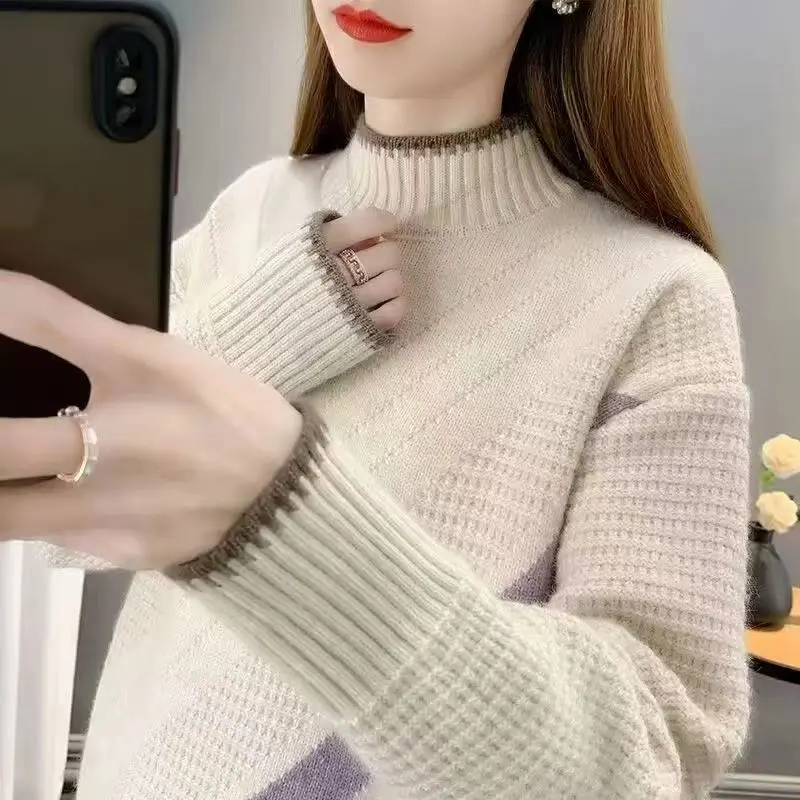 

New Women's Thiened Loose Knitted Sweater f High Collar Autumn Winter Warm Casual Sle Outerwear Faionable Base Layer