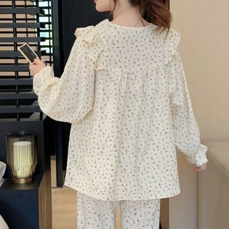 Pajamas Women's Spring Autumn New Long Sleeved Sleepwear Suit Cotton High Beauty Sweet Princess Palace Style Home Clothes Set