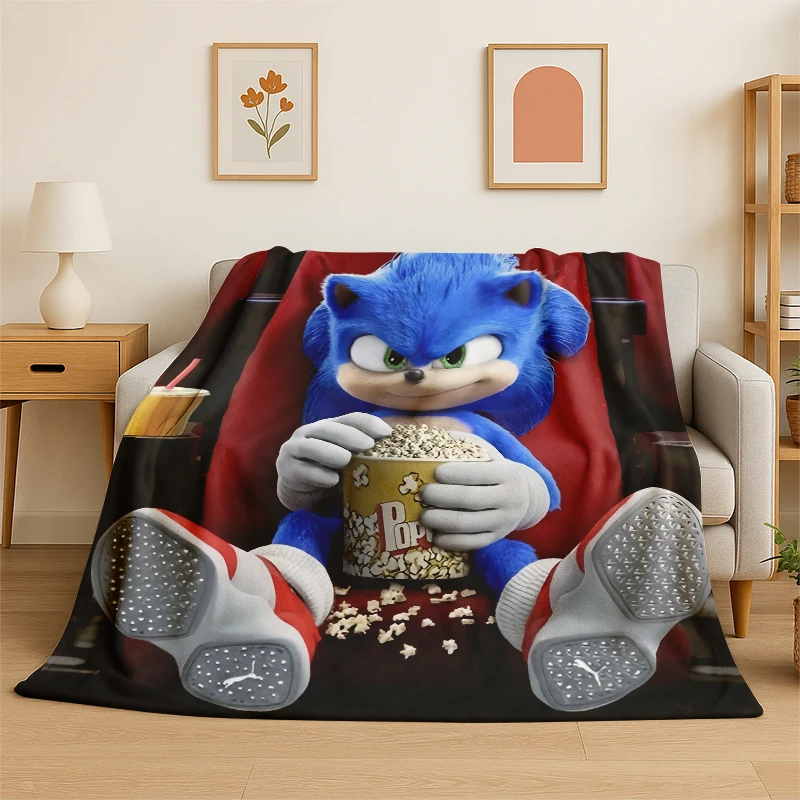 Klassische S-Sonic Cartoon-Spiel-Flanelldecke, weiche, warme Überwurfdecke für Schlafzimmer, Wohnzimmer, Bett, Reisen, Camping, Picknick, Geschenk