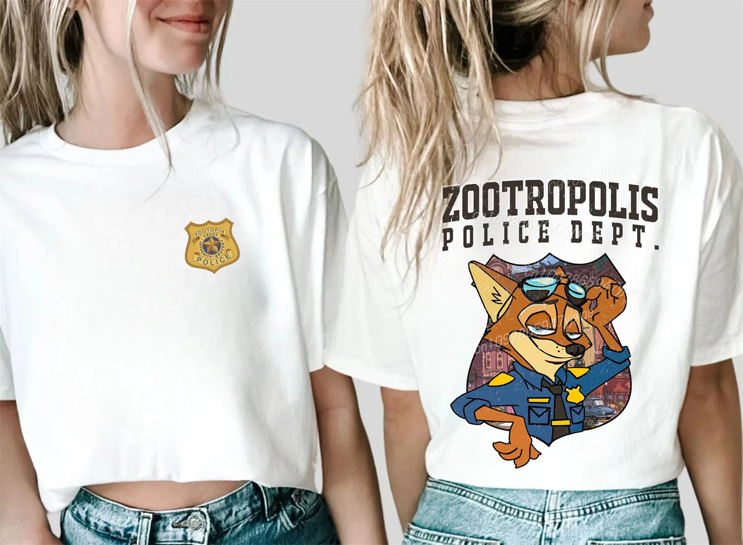 تي شيرت برسوم شارة قسم شرطة Zootropolis على الوجهين تي شيرت ريترو Zootopia تي شيرت نسائي قطني غير رسمي للسفر