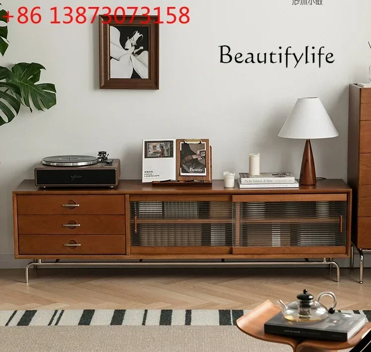 Nordic Antique Style Solid Wood TV Cabinet Household Minimalist Audiovisual Cabinet