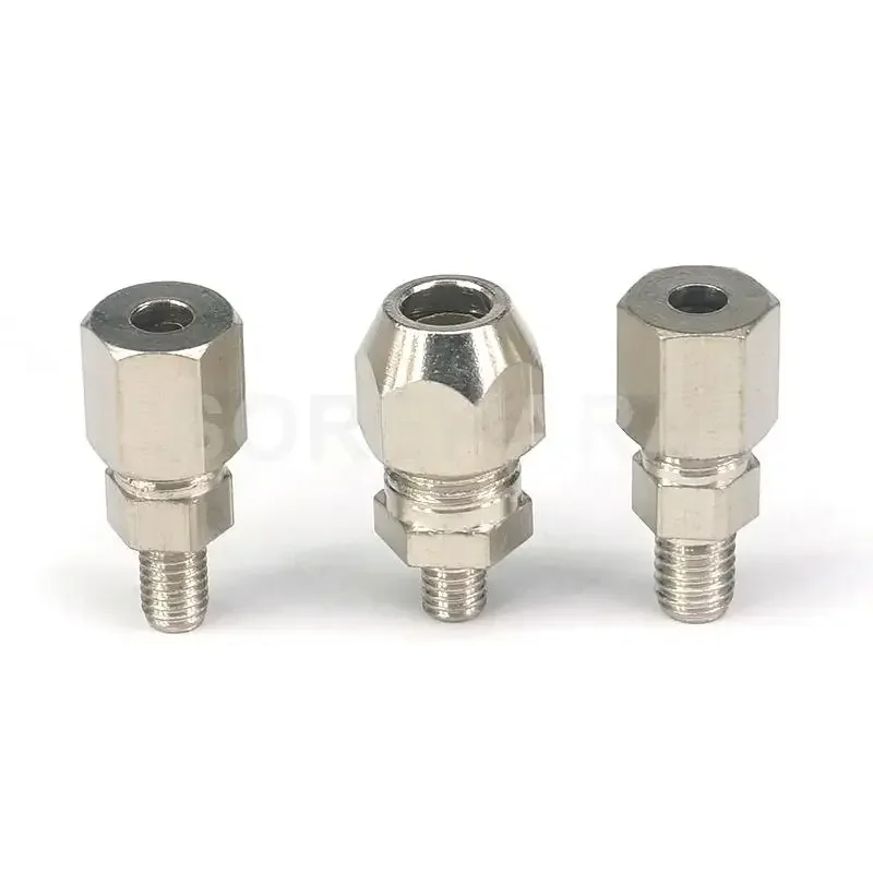 (2) M5/M6 /M8/M10/M12 Male Metric Thread x Fit Tube O.D 4/6/8/10/12mm Nickel Plated Brass Hex Air Compression Pipe Fitting