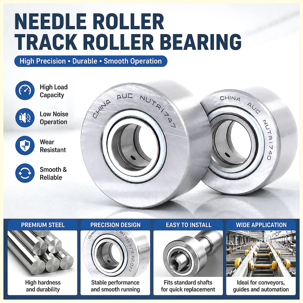 NATV Support Roller Needle Bearing 5-50mm, High Load Cam Follower, Steel Yoke Type Track Roller for Guide Rails & Conveyors