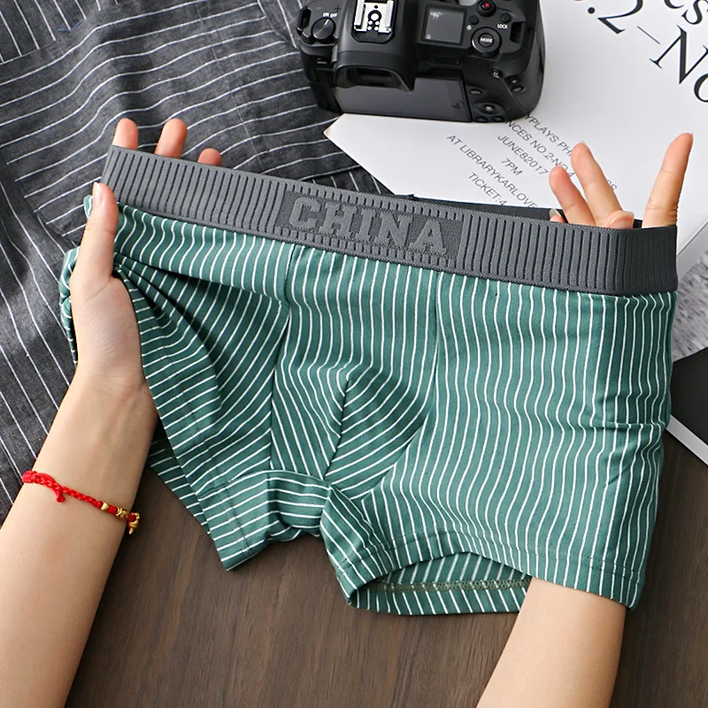 Mens Cotton Underwear Boxer Shorts U Convex Breathable Soft Striped Mid Rise Anti Ride Up Lightweight Ropa Interior De Algodon