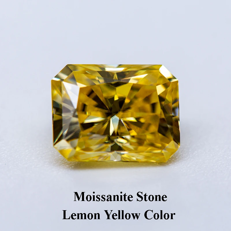 

Moissanite Stone Radiant Cut Lemon Yellow Color Advanced Jewelry Pass Diamond Tester DIY Ring Main Materials GRA Certificate