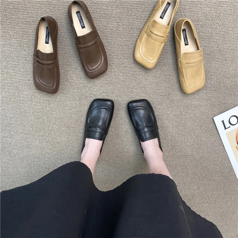 Spring British Style Women's Flat Shoes Square Toe Retro Comfortable Loafers