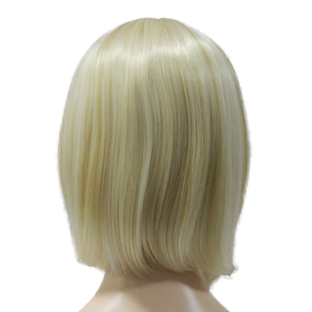 Shining Blonde Straight Chin Length synthetic Hair Blend Wig Short Bob Full Wig for White Women