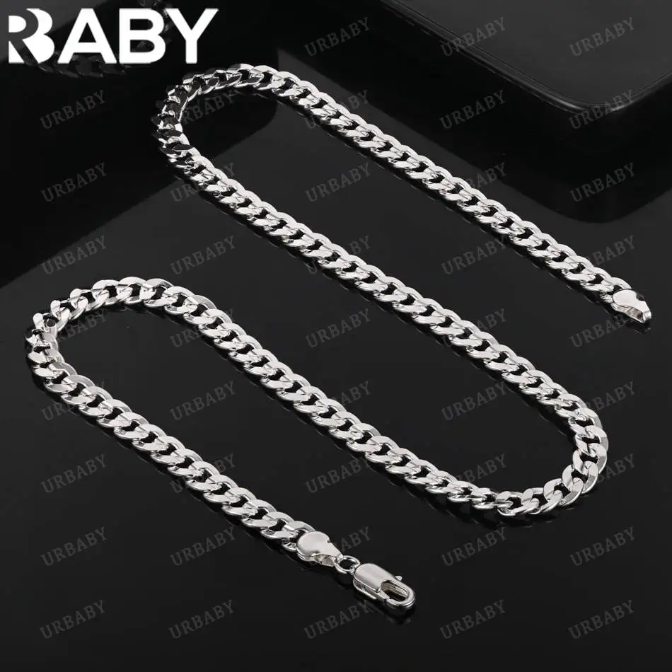 

URBABY 925 Sterling Silver 50&60cm 7mm Chain Necklace For Women Men Anniversary Gift Popular Wild Fashion Romantic Jewelry