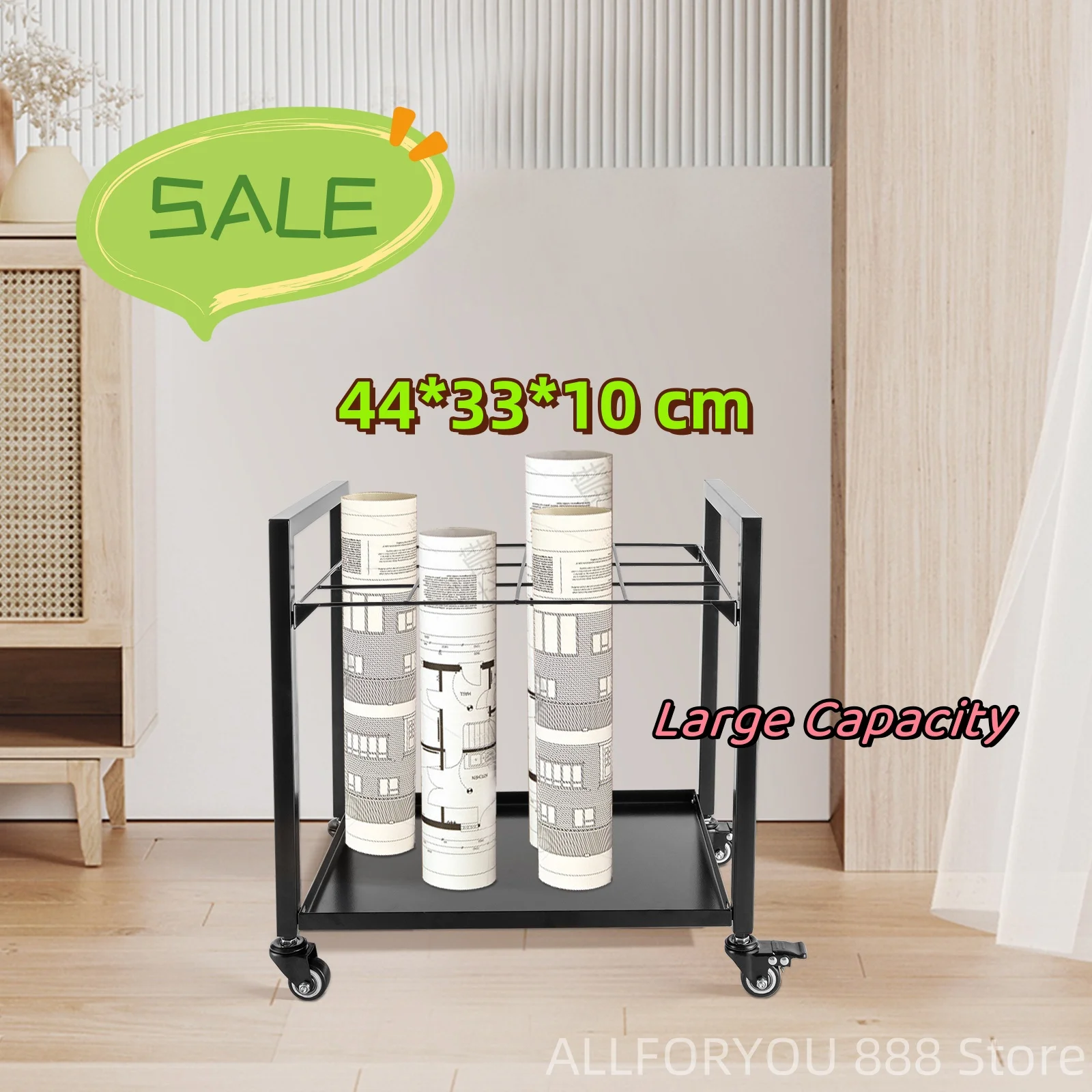 12 Slots Storage Rack Multi-functional with Two Universal Wheels and Two Directional Wheels Black/White