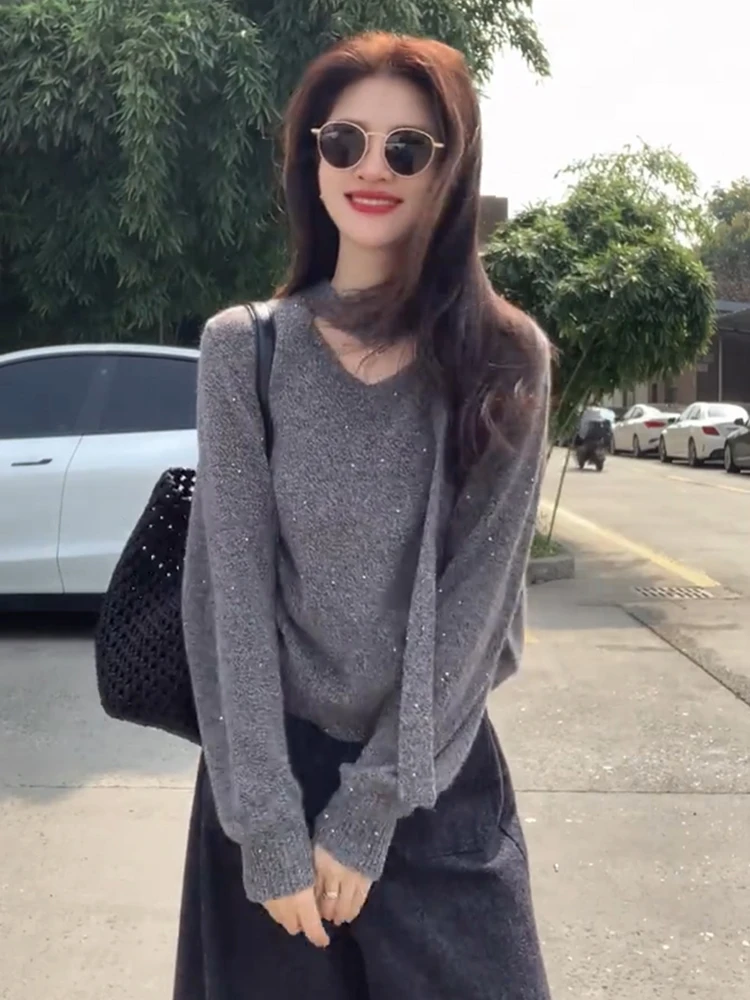 Koreanische Sle Lange Sve Gestrickte Pullover frauen Frühling Herbst Neue Weiche V-Ne Overhead Basis Schicht Sanfte Top Faionable