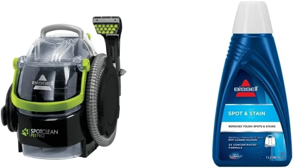 Bissell 15585 SpotClean Pet Pro Portátil, 750 W, 84 Decibelios, Negro/Verde + Spot & Stain Limpiador de Alfombras, 1 Litro