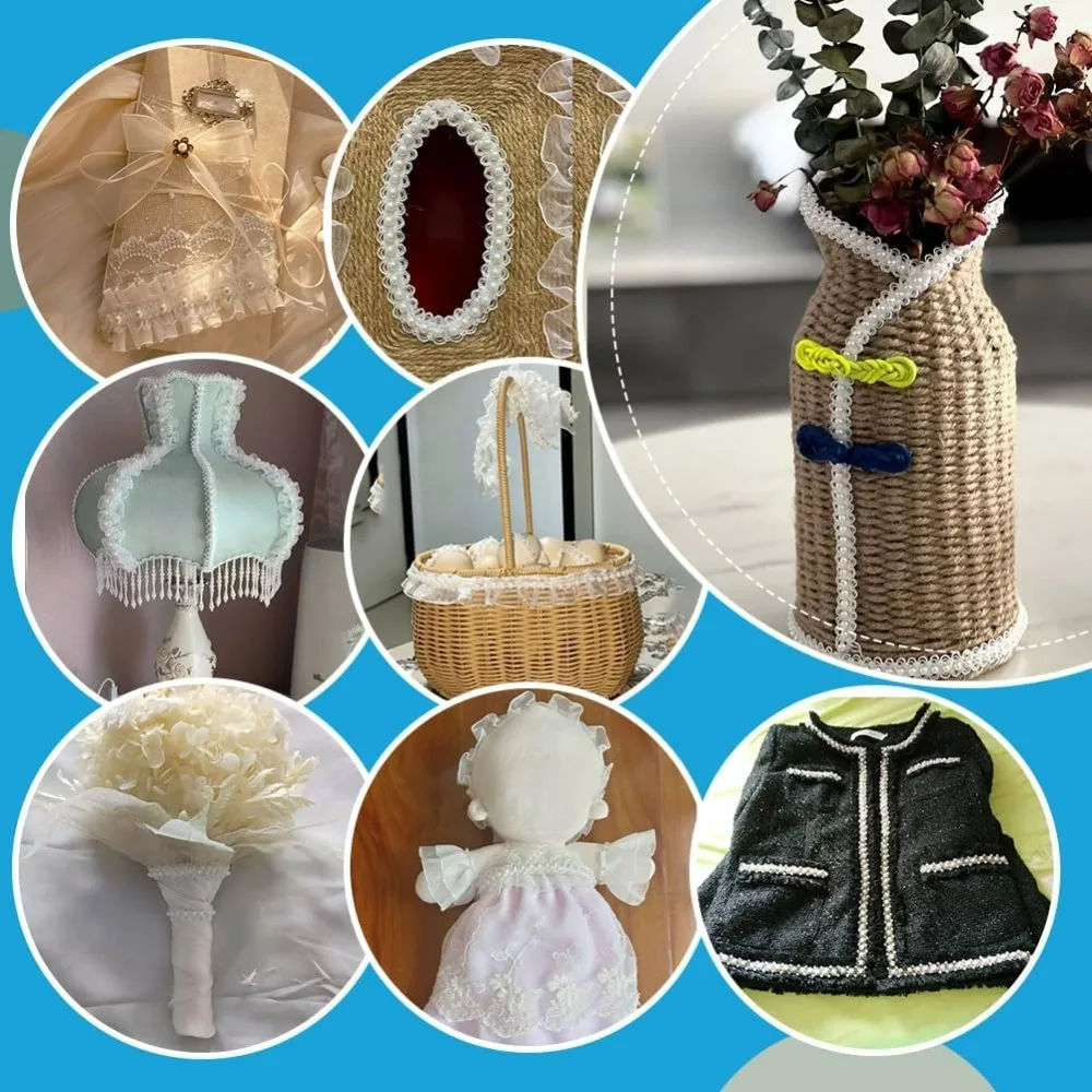 5 ياردة فو اللؤلؤ شريطة من الدانتيل لؤلؤ الزفاف الدانتيل تقليم DIY بها بنفسك الحرف صنع المجوهرات مطرز الموضوع الشريط مع اللؤلؤ الساتان