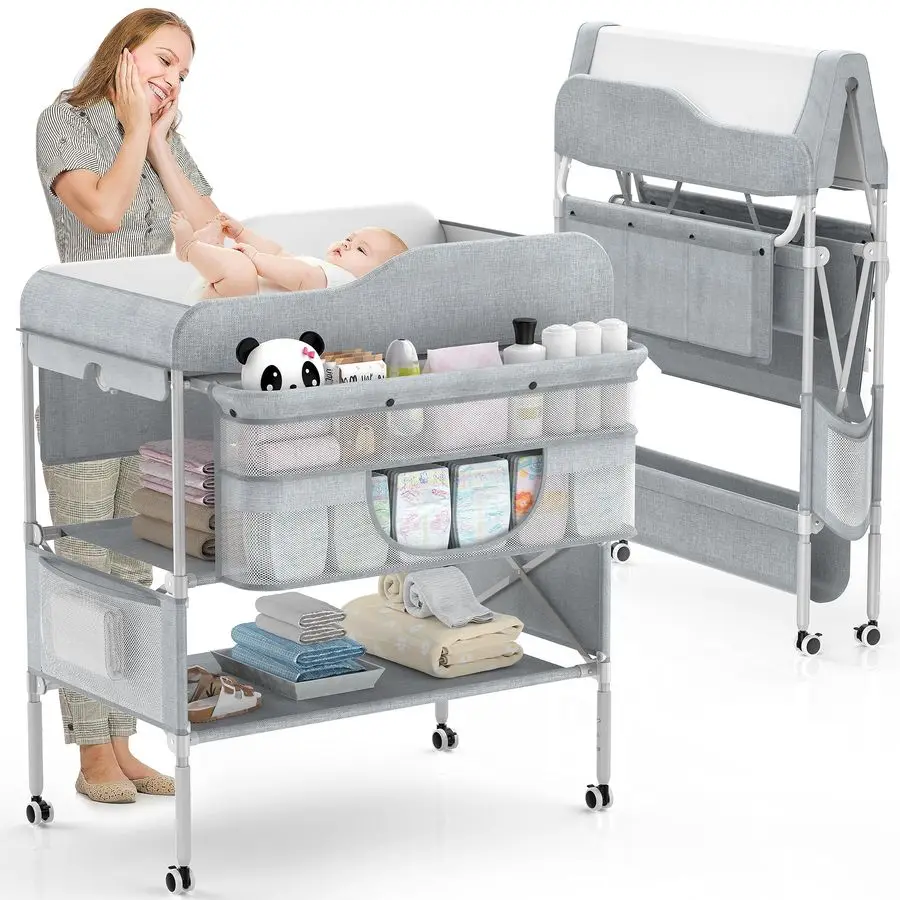 

Baby Changing Table, Foldable Changing Table Dresser Baby Changing Station, Height Adjustable Waterproof Diaper Changing Table P
