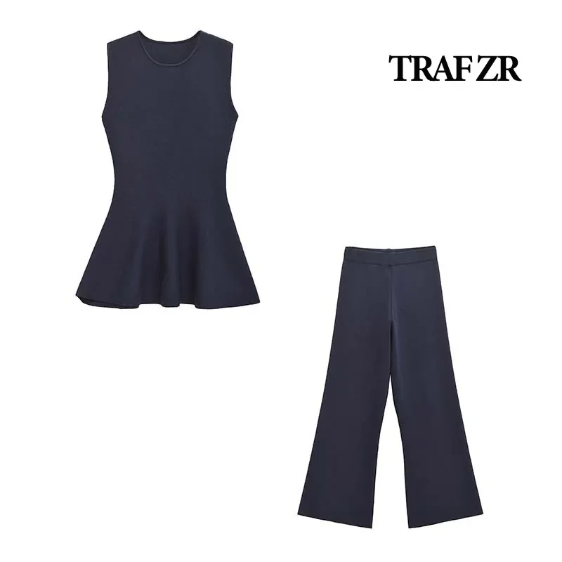 TRAF ZR Set Woman Two Pieces Casual Elegant Basics Knit Sleeveless Minimalist Sets Y2k Outfit Set Women's Summer Suit Sets