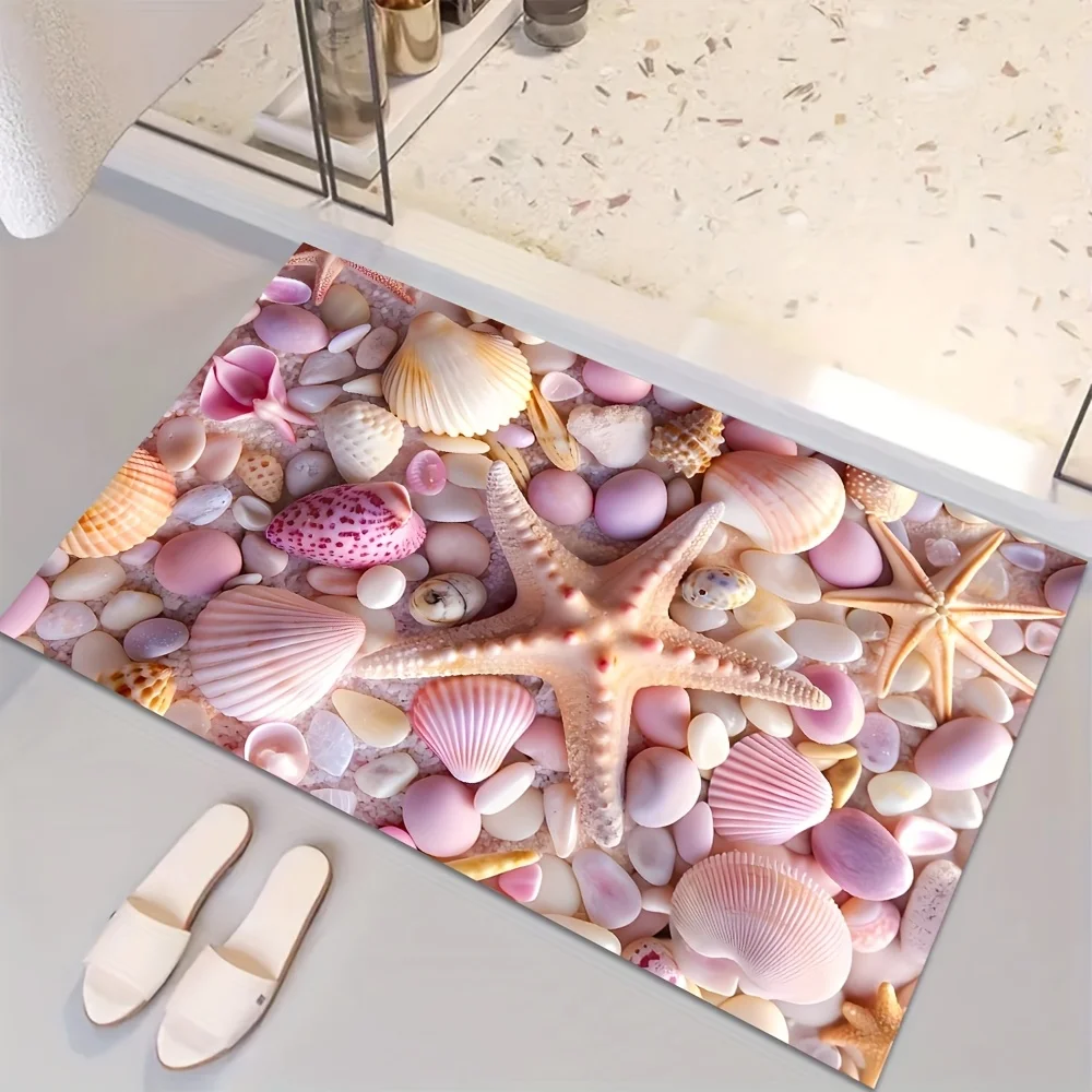 VIKAMA Girly Pink Shell Pattern Rug for Bedroom,Living Room,Entryway Door Mat Non-Slip,Stain-Resistant Floor Mat for Home Decor