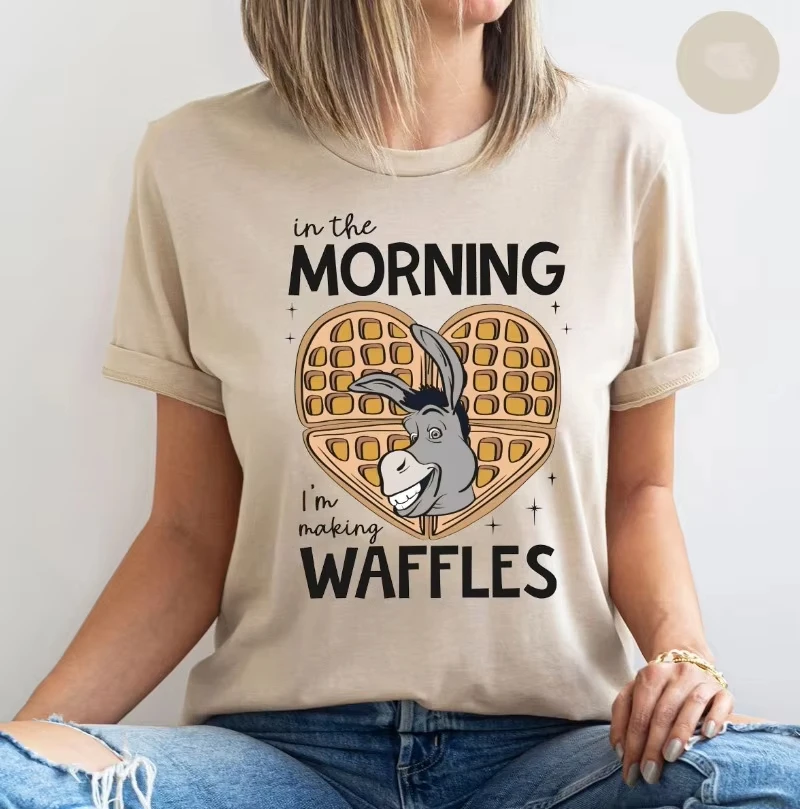 

Disney Pixar Shrek Donkey Shirt in The Morning I'M Making Waffles T-shirt Disneyworld Family Tee Holiday Trip Women Clothes