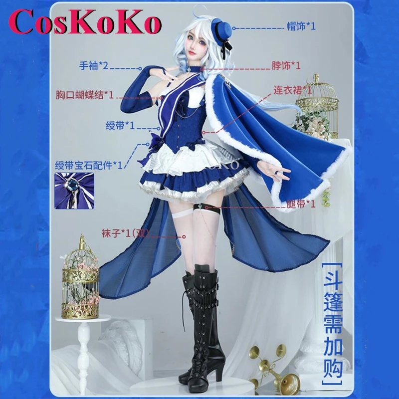 CosKoKo Furina Game Genshin Impact Cosplay Costume Fashion Sweet Elegant Formal Dress Halloween Party Role Play Clothing S-XL