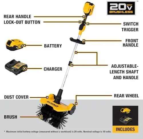 

20V Cordless Power Broom Sweeper with 4.0Ah Battery & Charger – For Lawn, Snow, Sidewalks