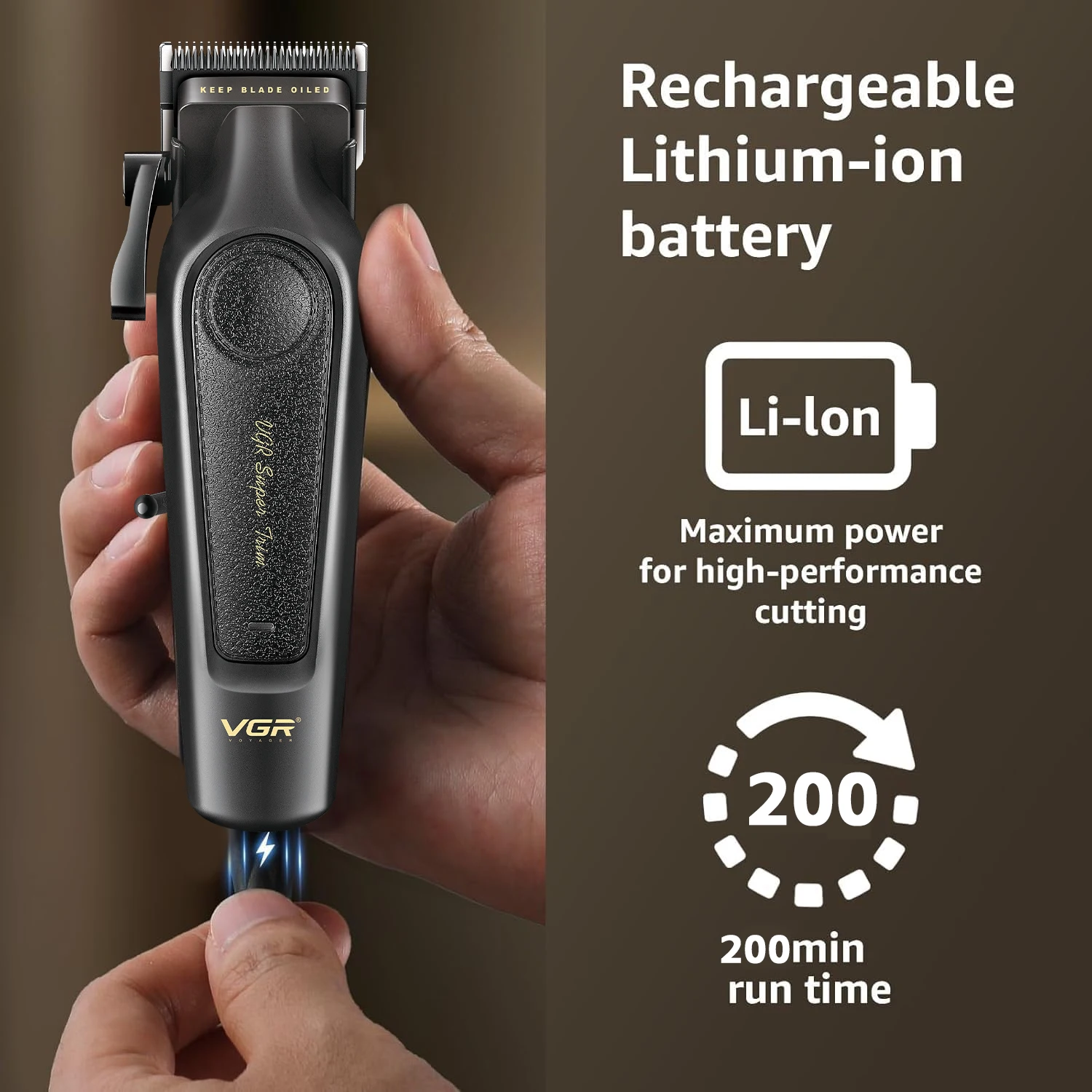 VGR トリマーマンプロフェッショナル Ceramic197 ヘアカット機タイプ C バリカン男ワイヤレス理容室 45