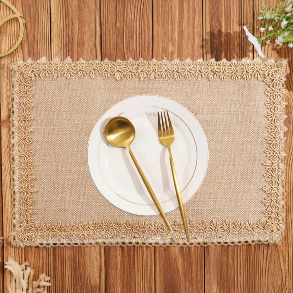 Bohemian Jute Placemats Heat-Insulating Placemats Wear-Resistant Stain-Proof Mats Reusable Heat-Resistant Pads for Tables, Kids