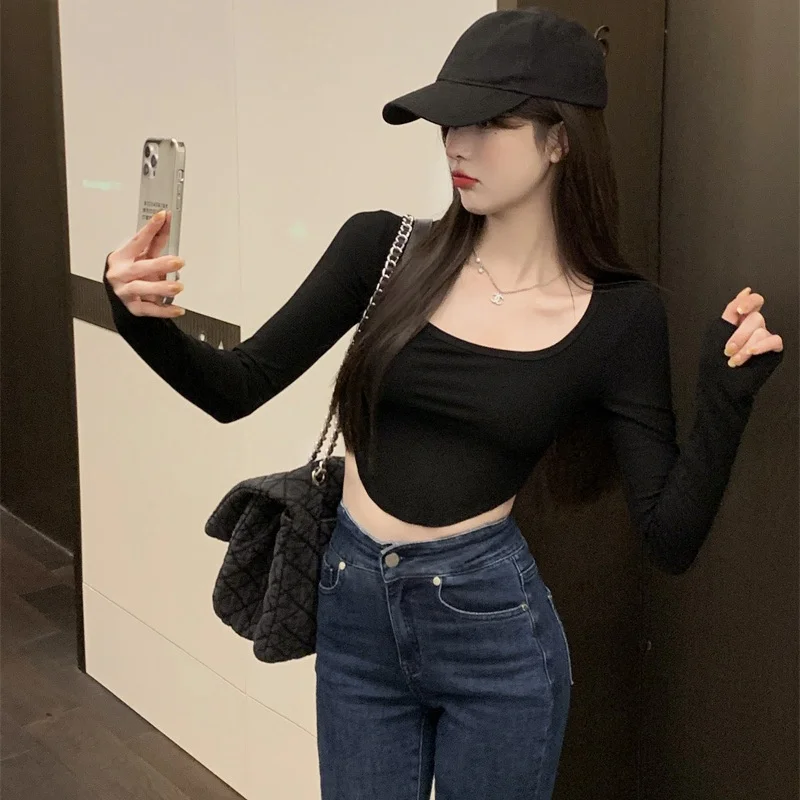 Long Sleeve Autumn Winter Crop Tops Women Sexy Slim Kpop T-shirts Y2K Vintage Hot Tee Shirts Cute Cheap Clothes Women Tshirts