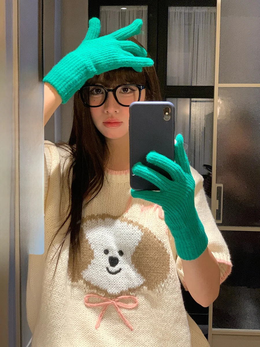 

Вязаный свитер с короткими рукавами и милым рисунком собачки, женский, свободного кроя, для ношения под одеждой, в корейском стиле, дышащий, удобный, повседневный, модный