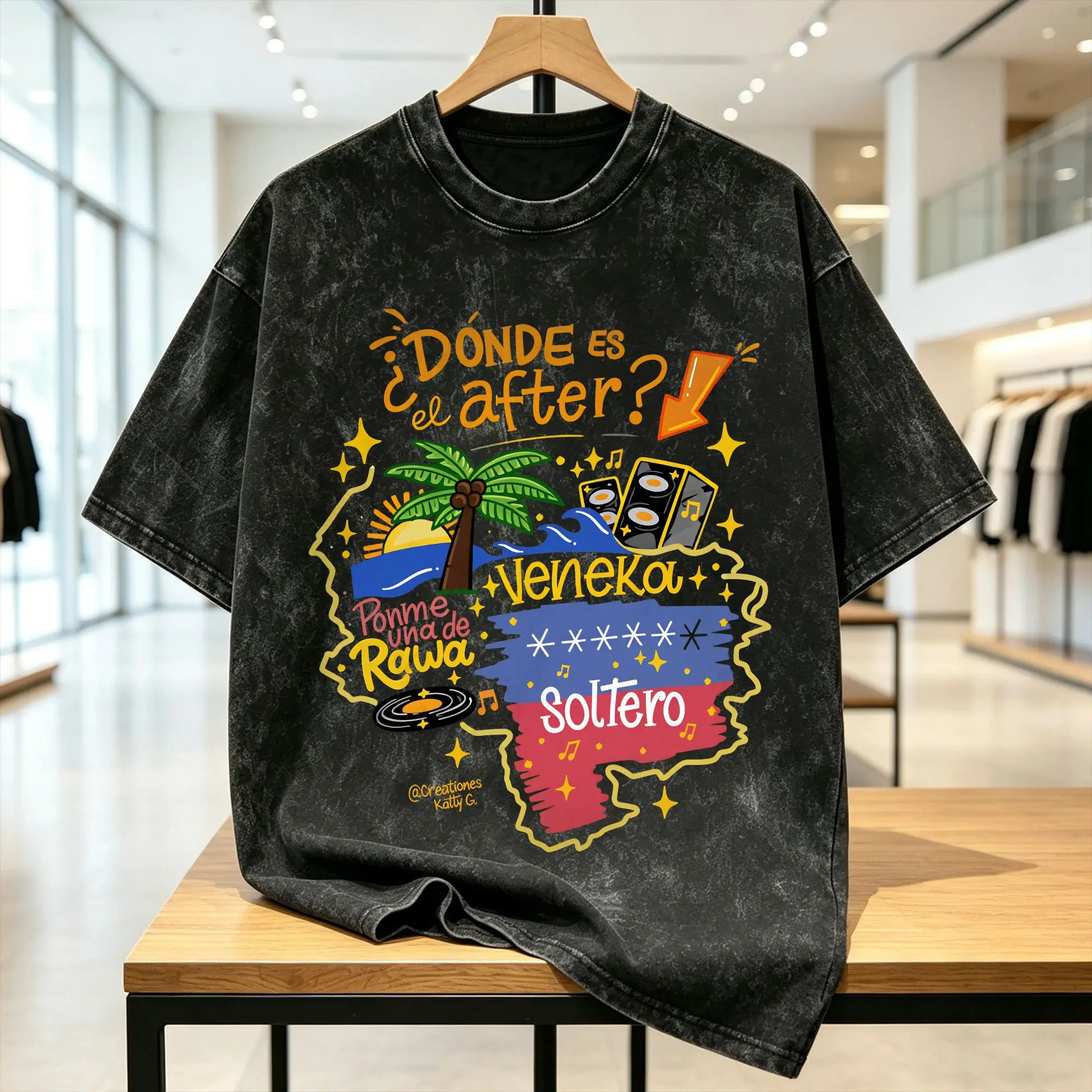 Rawayana Donde Es El After Music Washed T-Shirt Man  Vintage Casual T-Shirts Summer Crew Neck Harajuku Tee Shirt Loose Plus Size