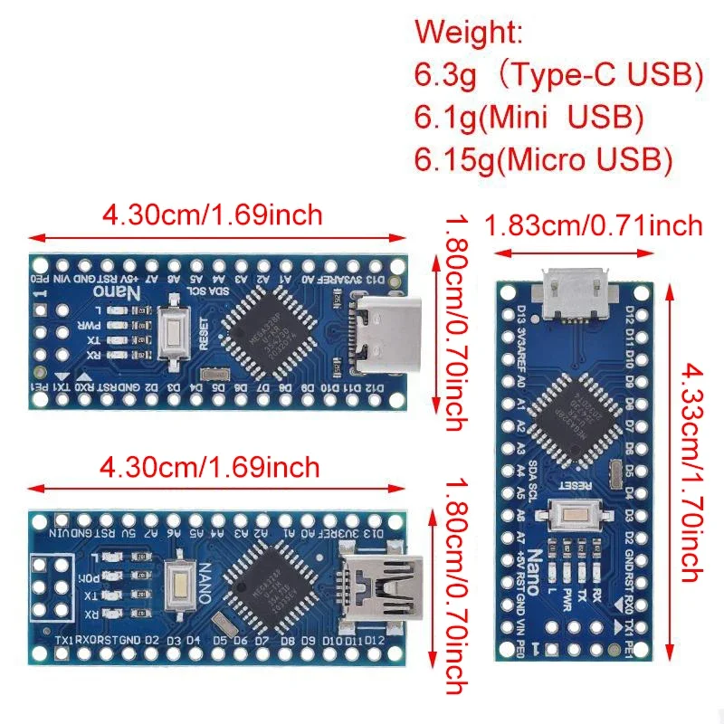 Mini / Type-C / Micro USB Nano 3.0 With the bootloader compatible Nano controller for arduino CH340 USB driver 16Mhz ATMEGA328PB